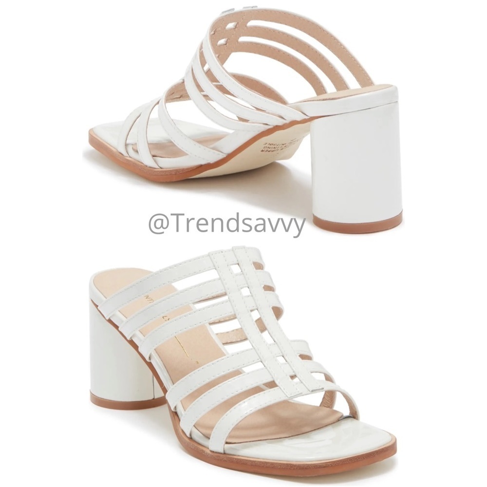Intentionally Blank White Leather Block Heel Mule Sandals Square Toe Strappy 11